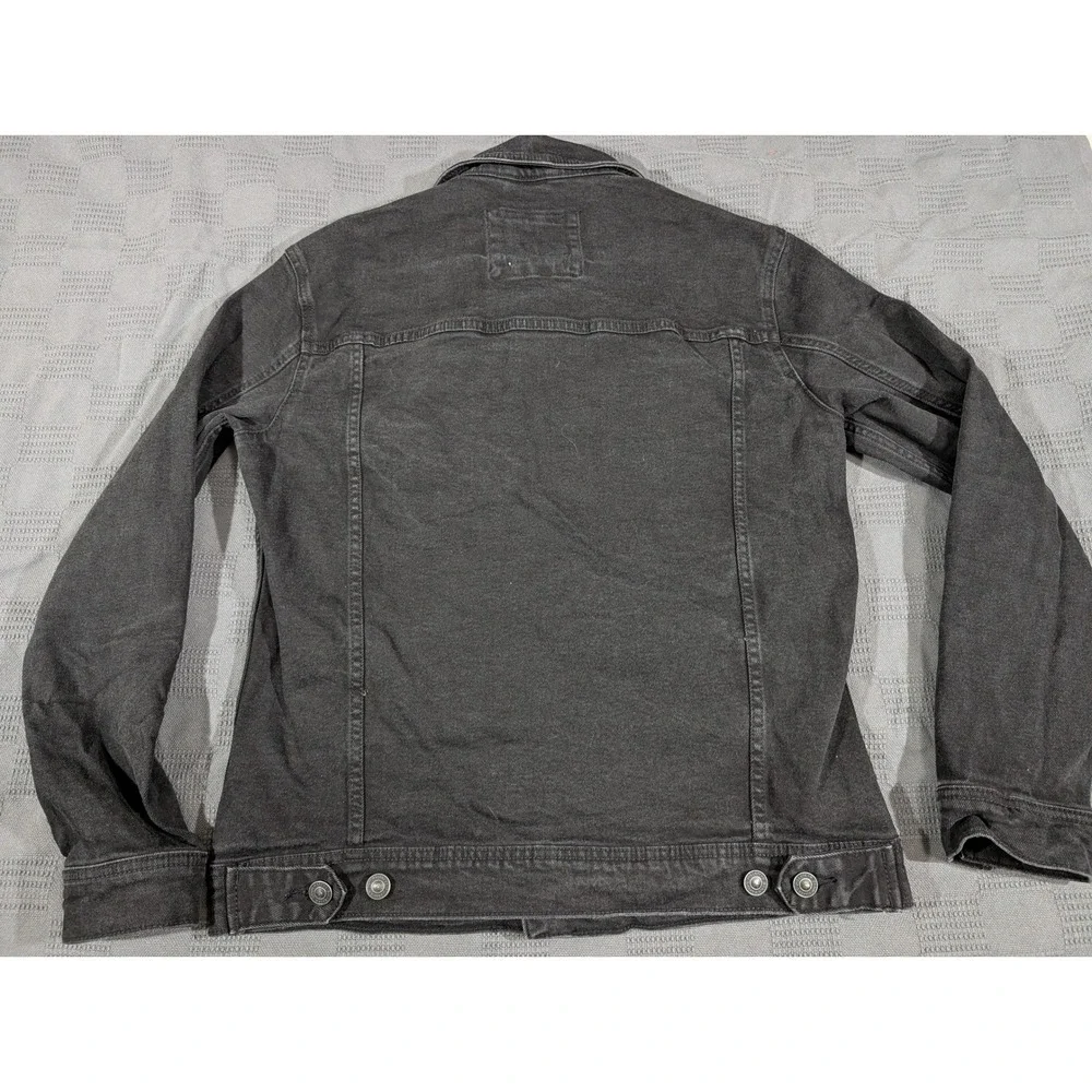 Pull&Bear Mens Washed Black Denim Trucker Jacket Large L Button Up Cotton